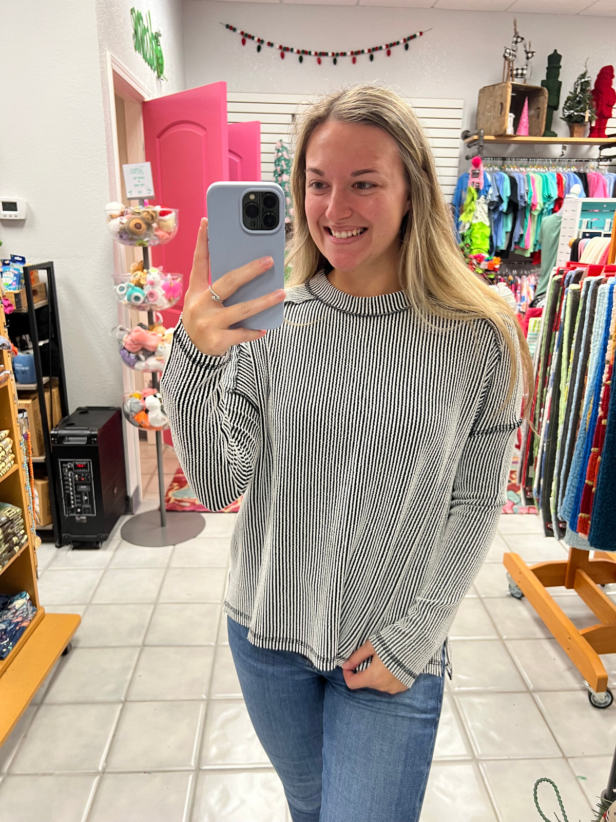 Z Round Neck Ribbed LS Top