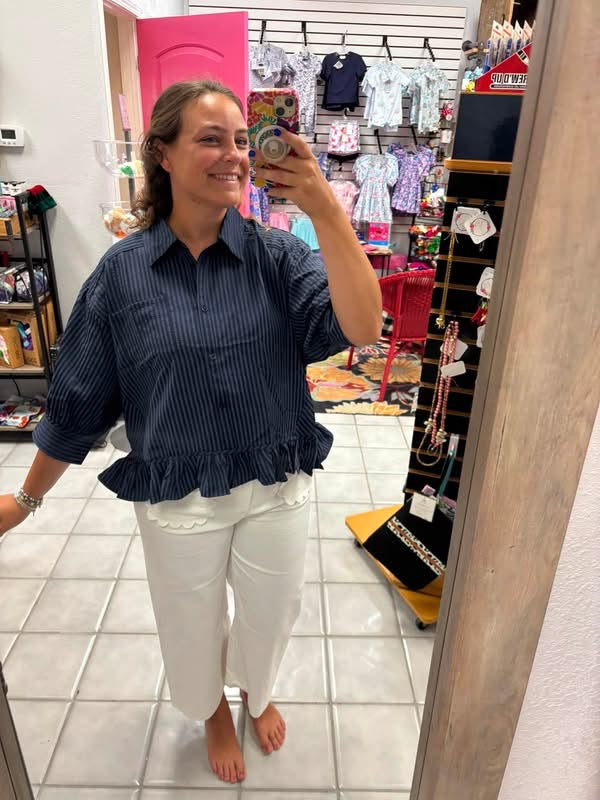 Ruffle Shirt With Collar Neck