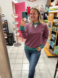 Pop Color Trimmed Stripe Sweatshirt