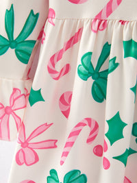Christmas Candy Bow Print Girls Dress*