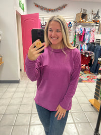 Z Corded Ribbed LS Drop Shoulder Top*