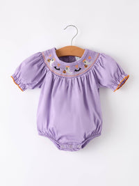 Purple Halloween Smock Embroidery Baby Girl Romper: 3M