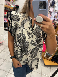 She&Sky Black/White Paisley Top