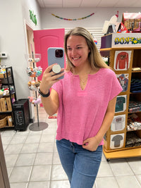 Split-Neck Short Sleeve Pullover