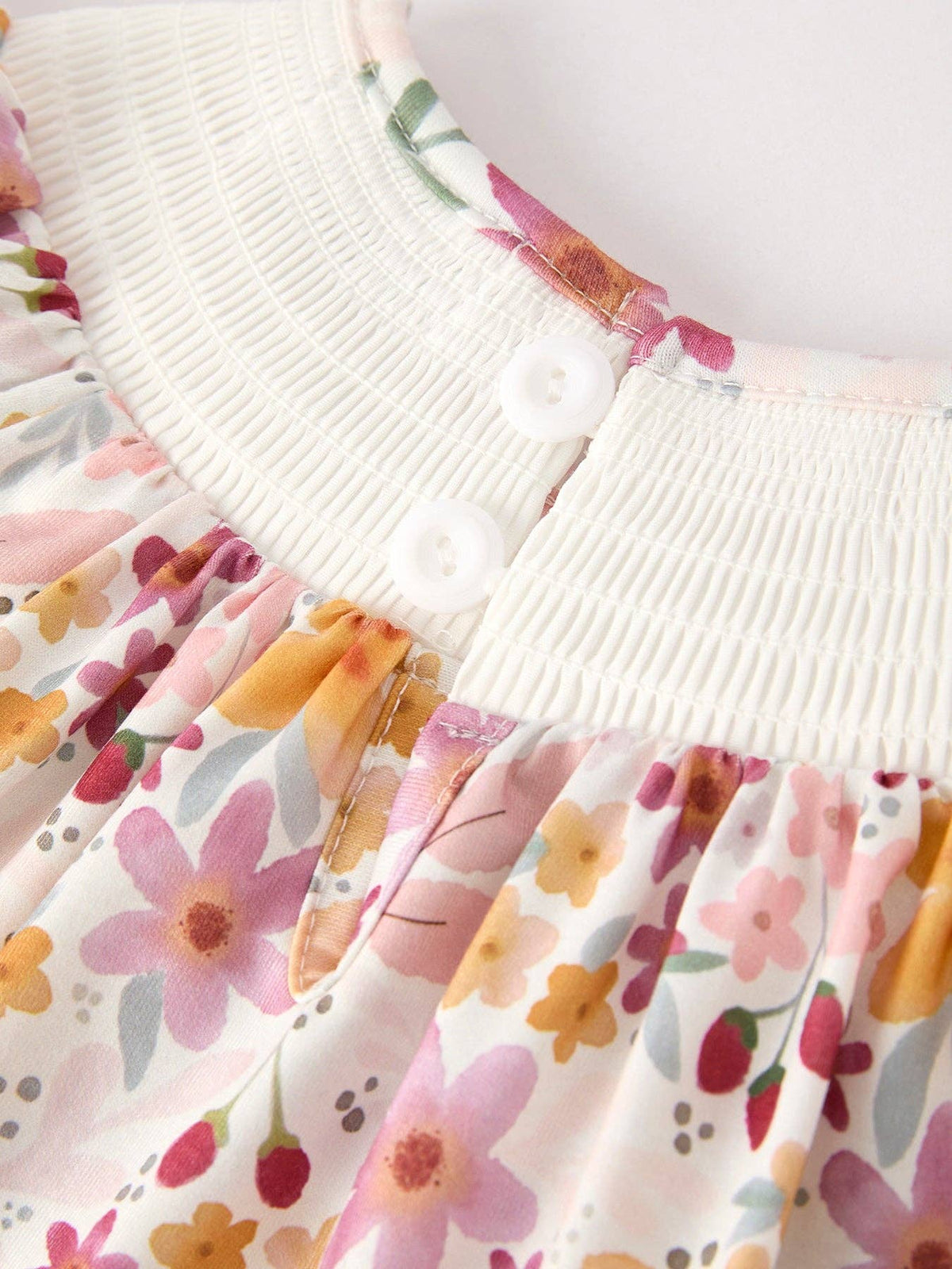 Fall Embroidery Smock Floral Dress