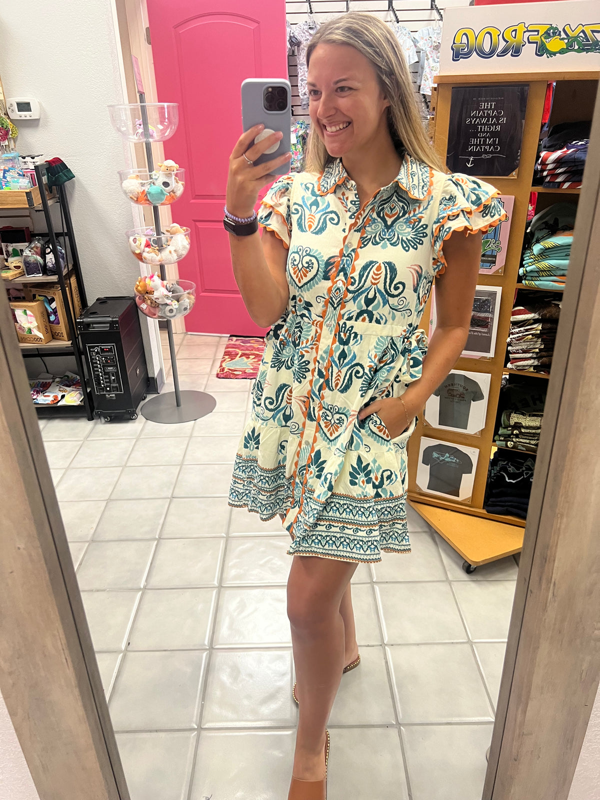 Drawstring Waist Baroque Floral Dress