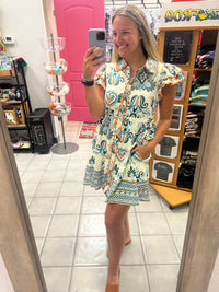 Drawstring Waist Baroque Floral Dress