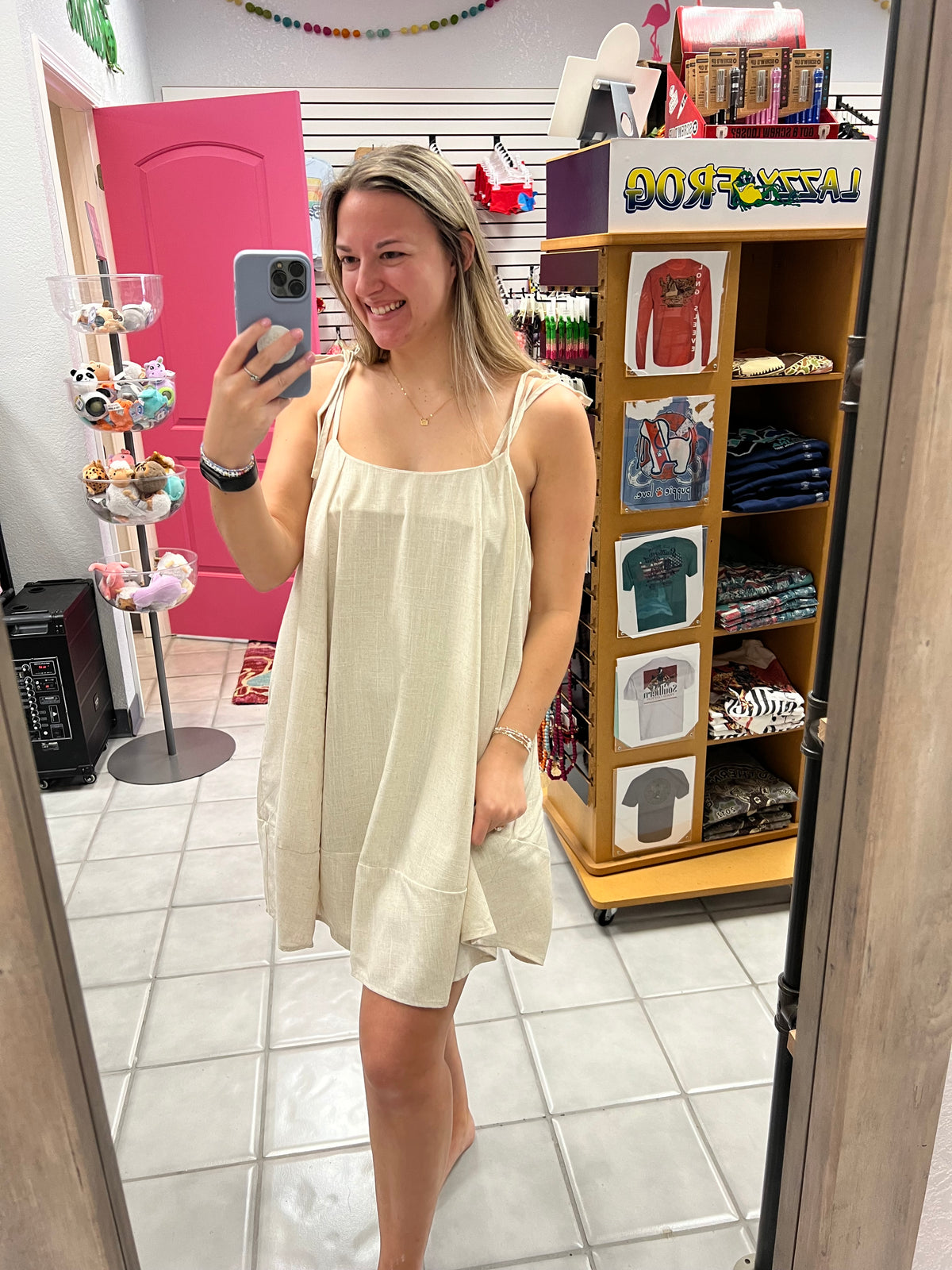 An Oatmeal Tied Strap Dress