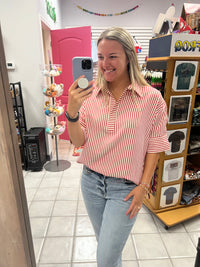 Red 3/4 Sleeve Stripe Top