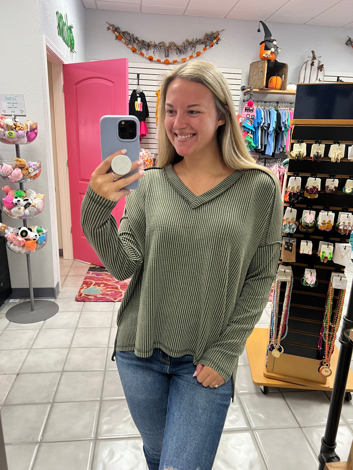 Z LS Ribbed Vneck Top