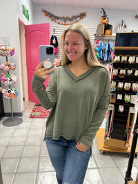 Z LS Ribbed Vneck Top