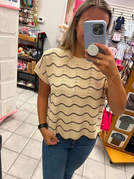 She&Sky Crochet Striped Sweater