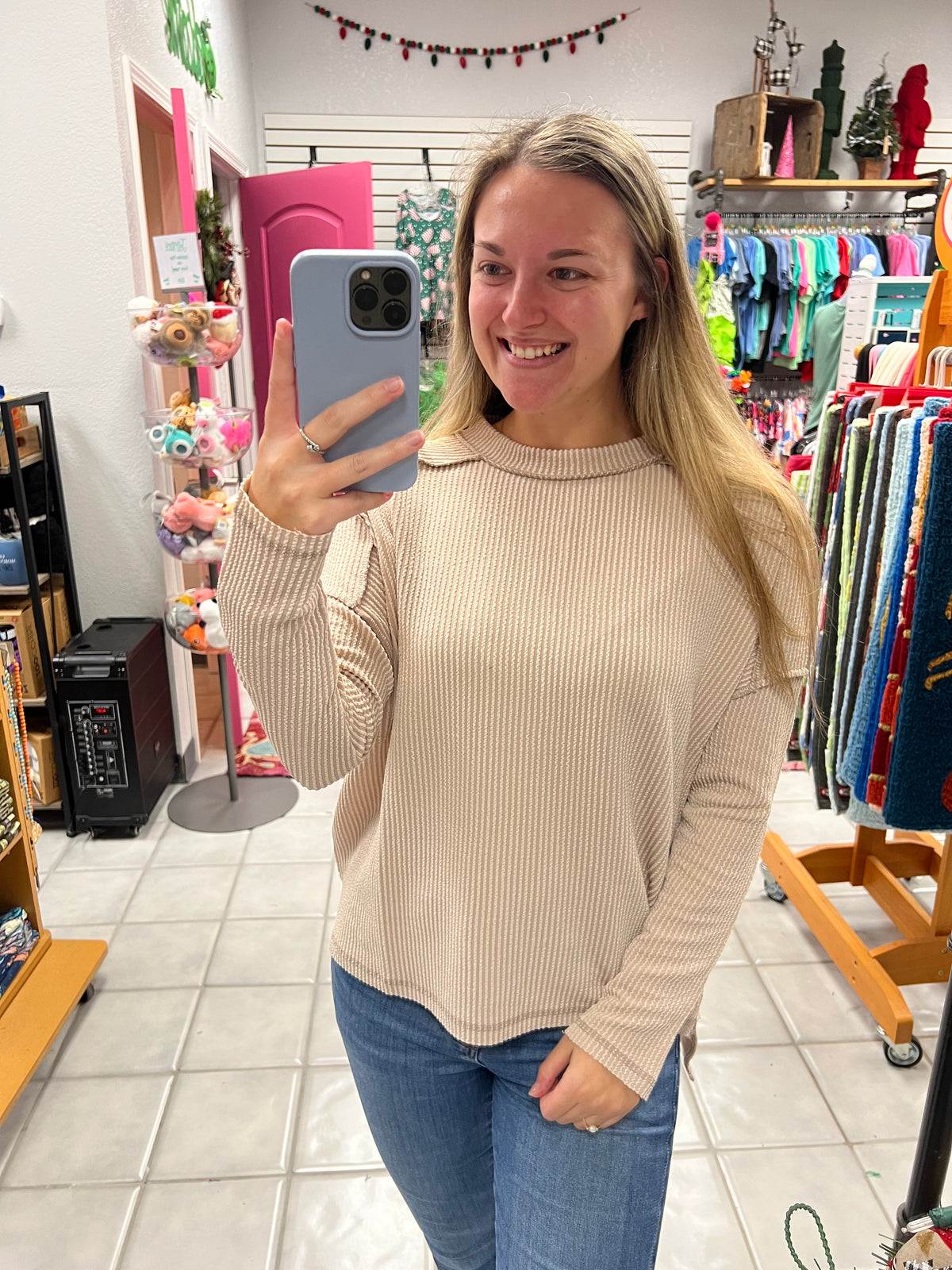 Z Round Neck Ribbed LS Top