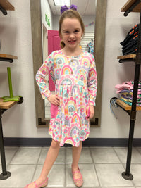 Rainbow & Daisy Printed Dress with Side Pockets*