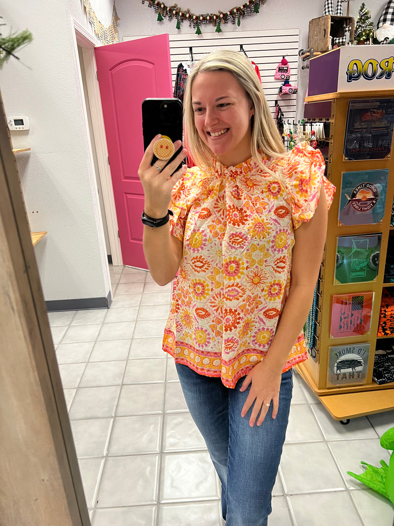 Two Tone Ruffle Neck Top*