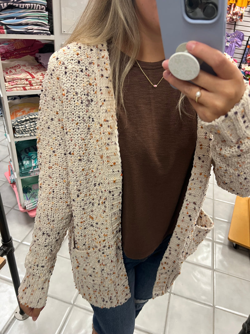 Colorful Popcorn Open Front Cardigan