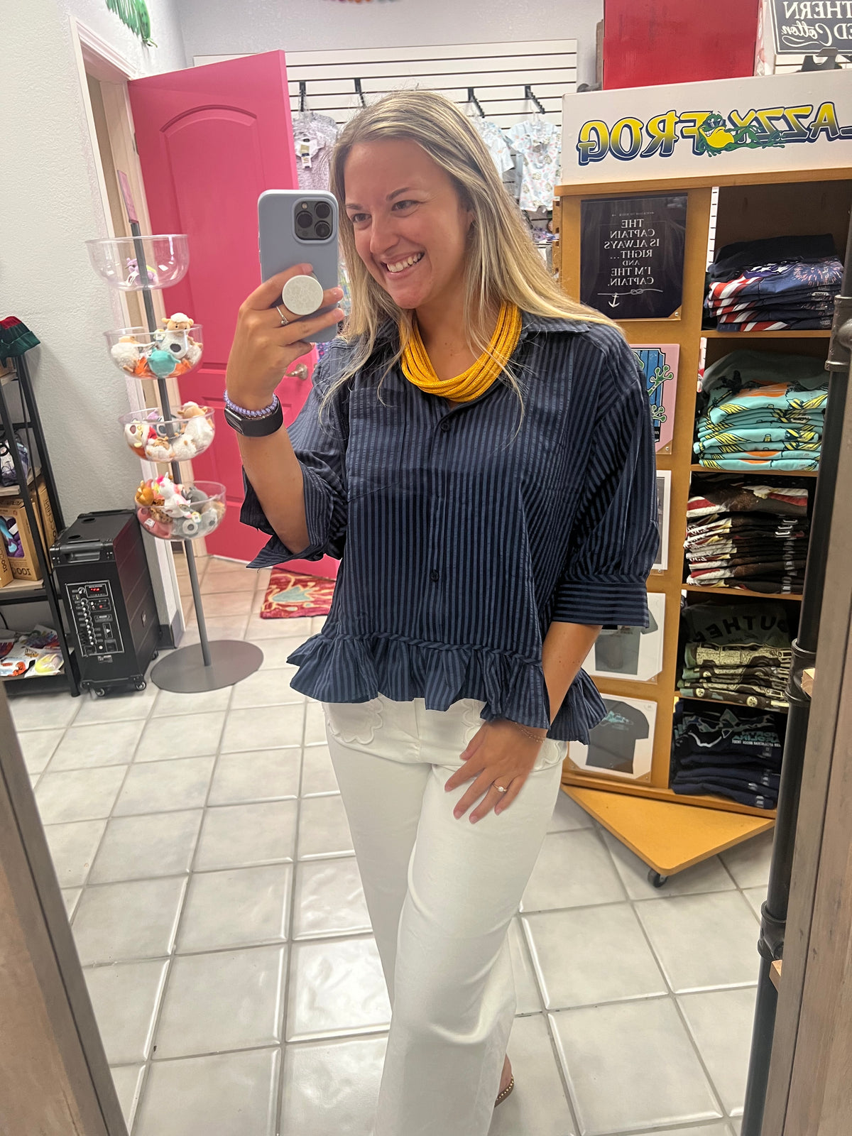 Ruffle Shirt With Collar Neck
