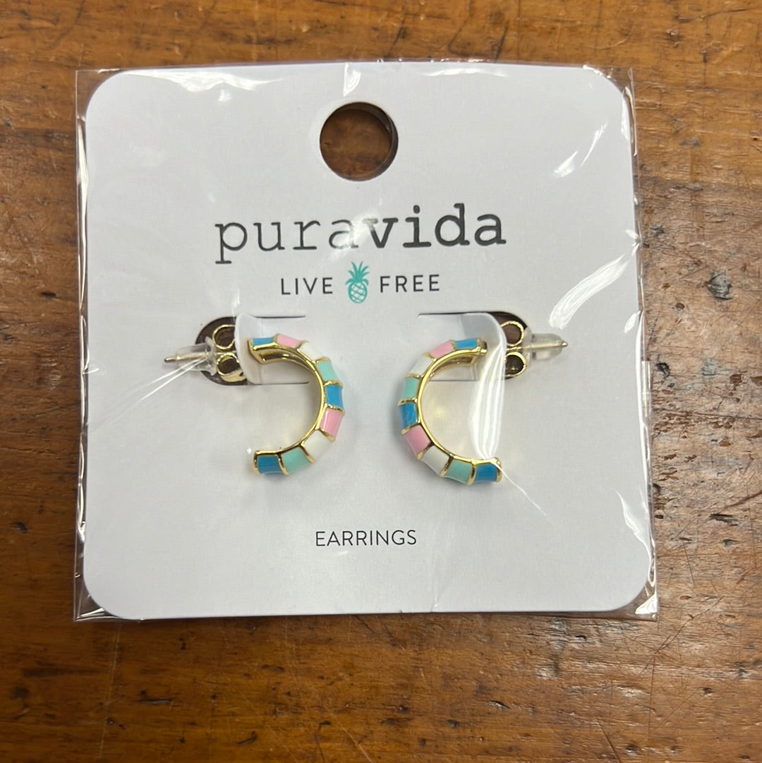 Pura Vida Striped Enamel Gold Hoop Earrings*