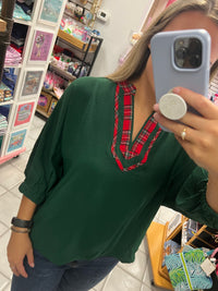 Hunter Green Plaid Trim Top