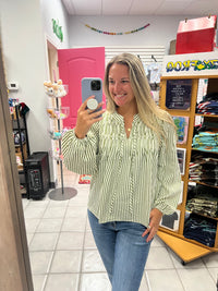 LS Green and White Stripe Top
