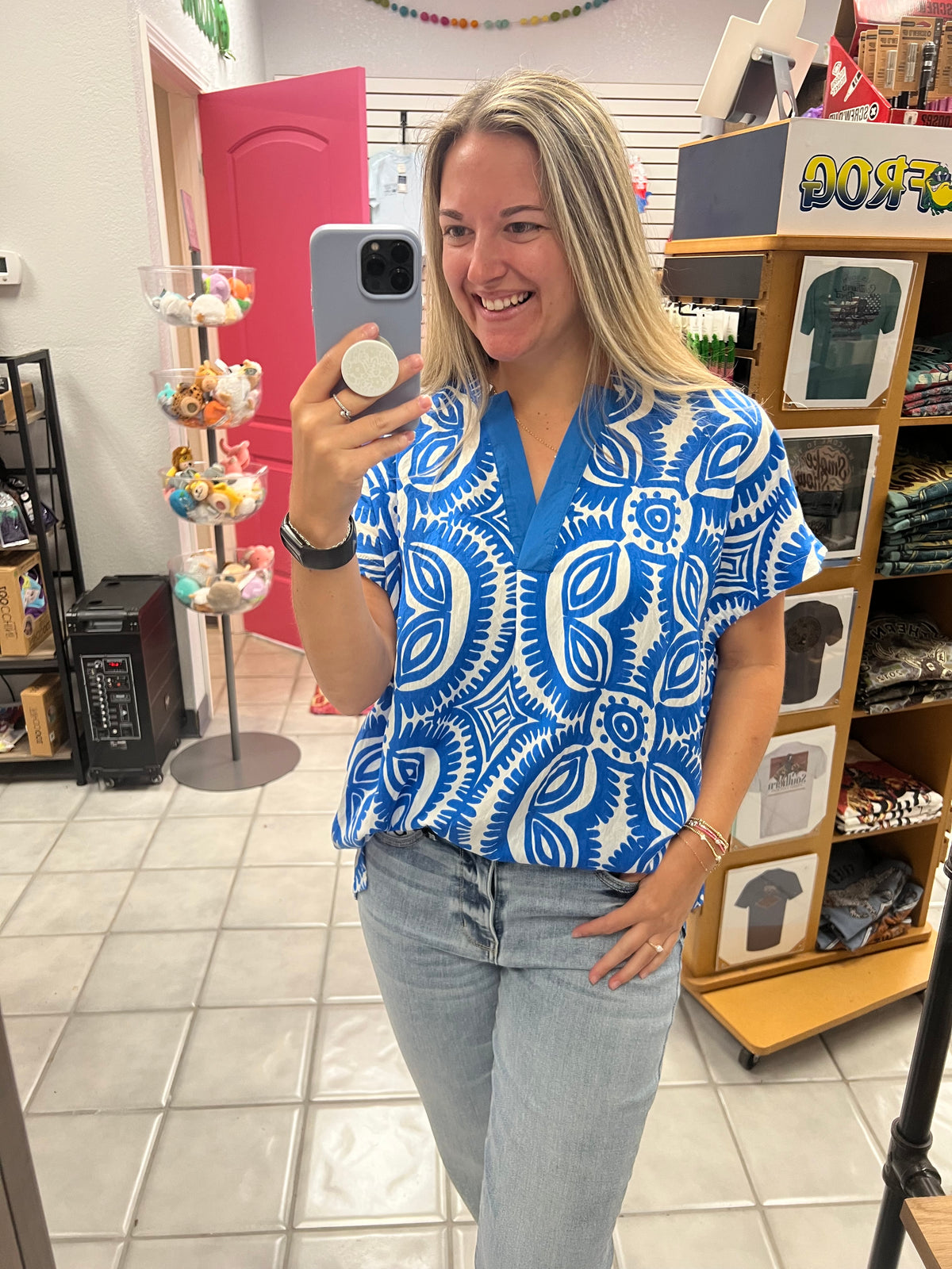 Blue Abstract Top