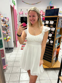 Solid Back Tie White Dress