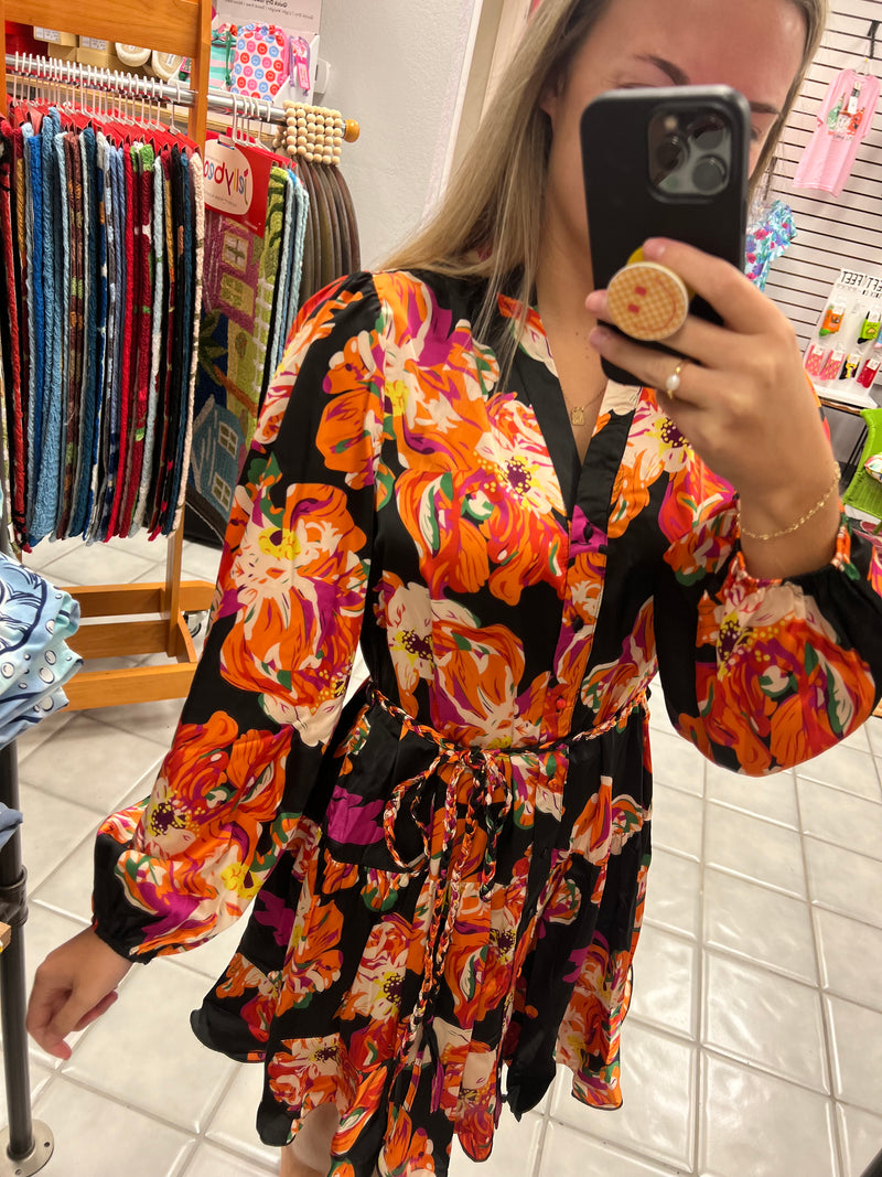 Satin fall Floral Dress*
