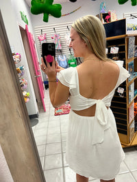 Solid Back Tie White Dress