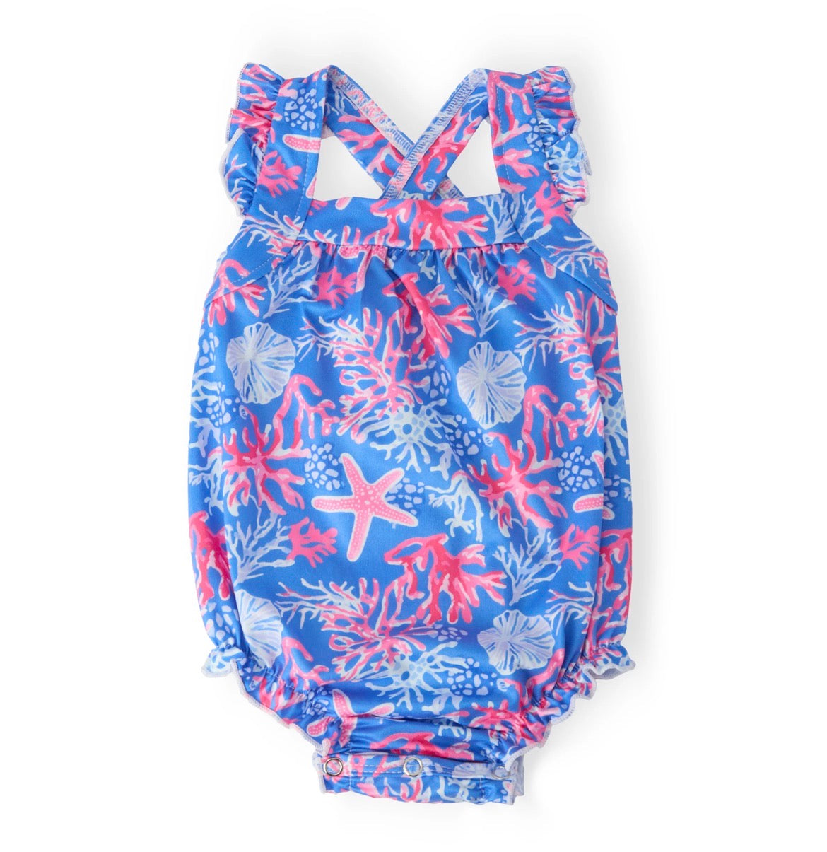 Coral Cove Ruffle Cross Back Romper