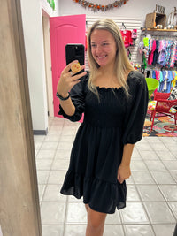 Smocked 3/4 Sleeve Mini Dress*