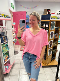Z Ribbed V Neck Short Sleeve