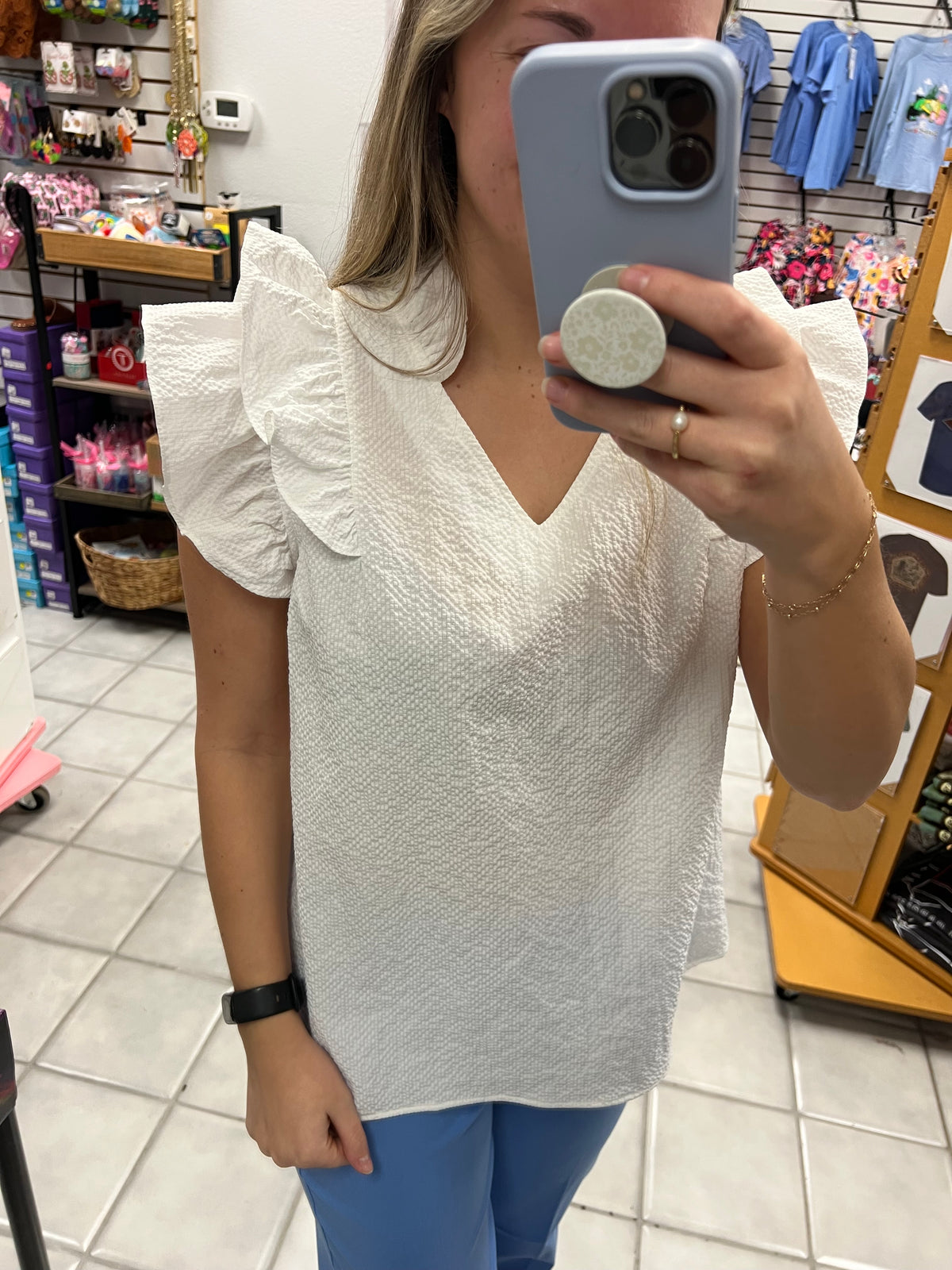 Textured Ruffle Sleeve Top