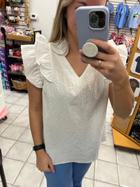 Textured Ruffle Sleeve Top