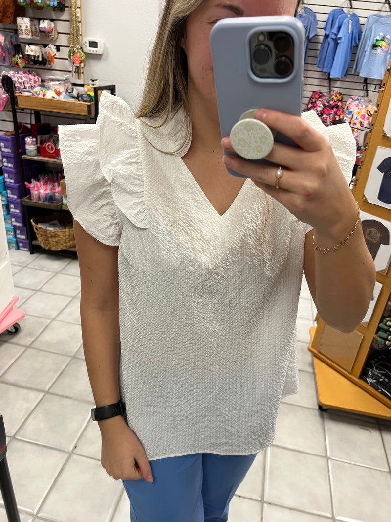 Textured Ruffle Sleeve Top