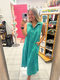 Shirt Stripe Mini Dress Stand Collar Sleeveless