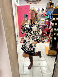 Navy Wide Arm Abstract Dress