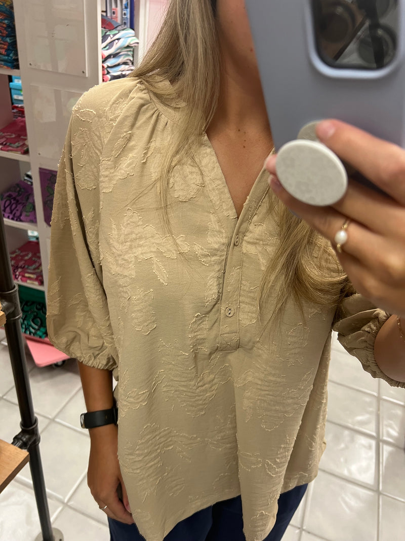 Taupe Lace 3/4 Sleeve Top