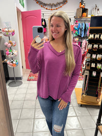 Z LS Ribbed Vneck Top