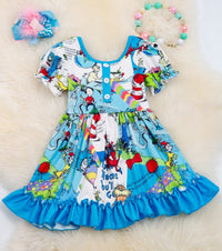 Cat in the Hat Turquoise Dress with Ruffles