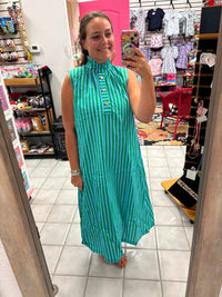 Shirt Stripe Mini Dress Stand Collar Sleeveless