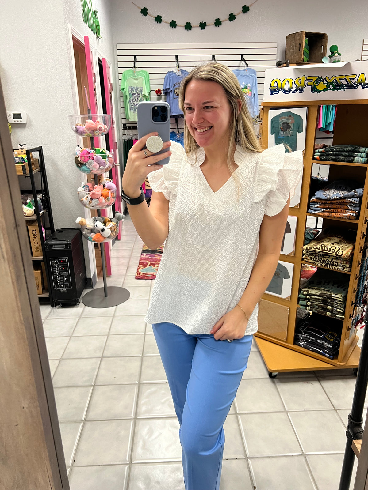 Textured Ruffle Sleeve Top