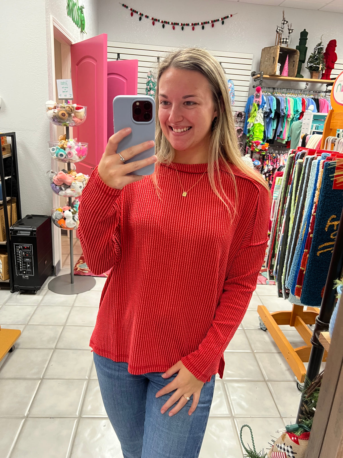 Z Round Neck Ribbed LS Top