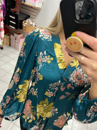 Floral Satin Bubble Sleeve Top*