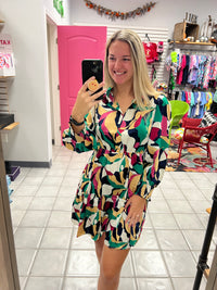 Fuchsia Abstract Satin Dress*