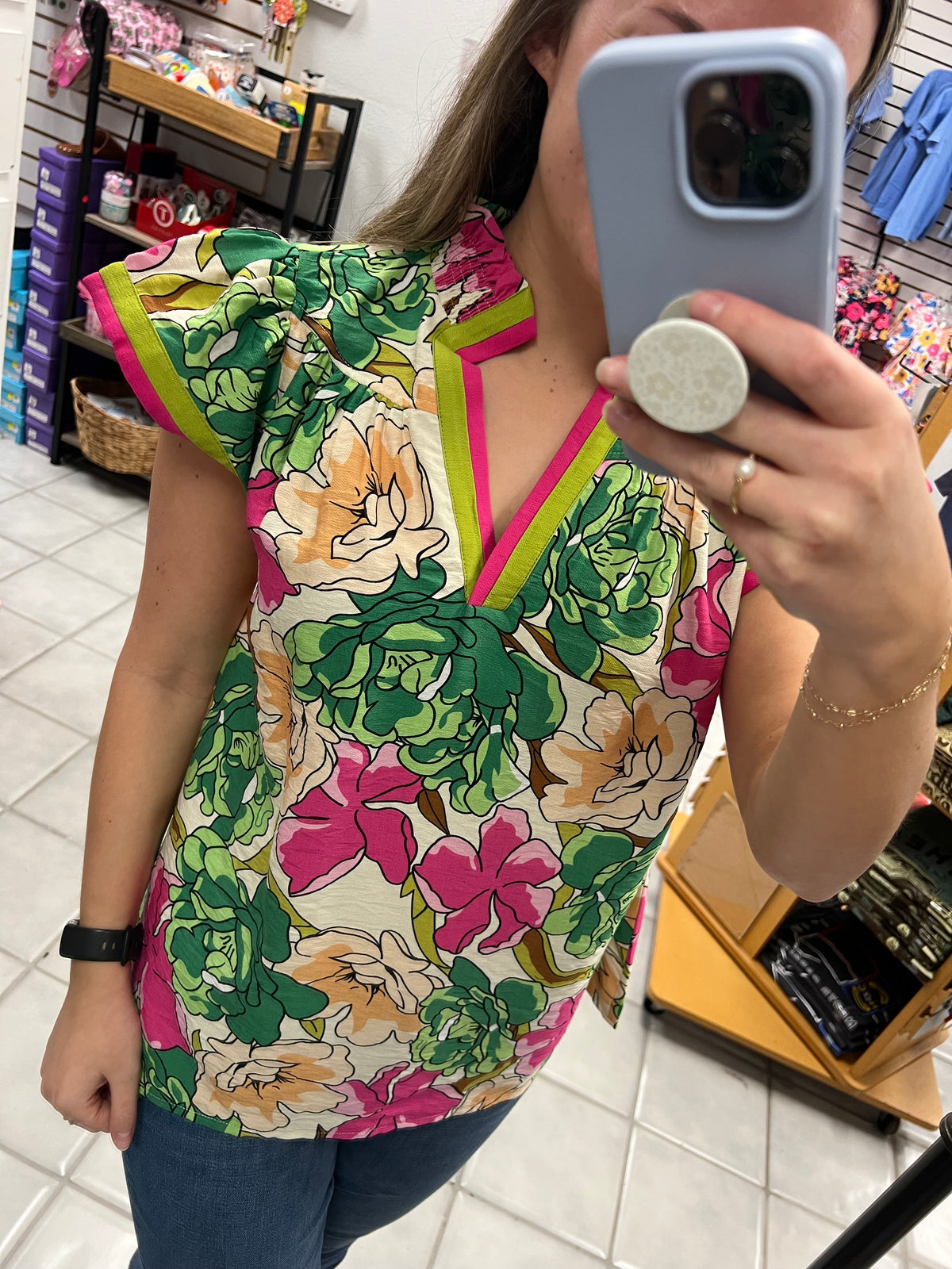 Green Floral Top