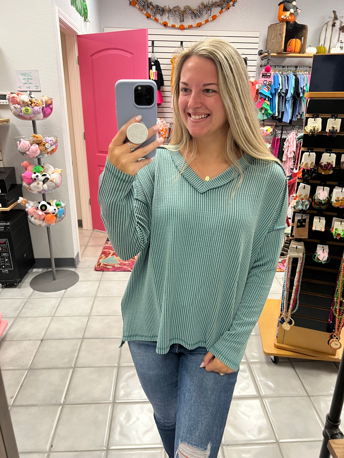 Z LS Ribbed Vneck Top