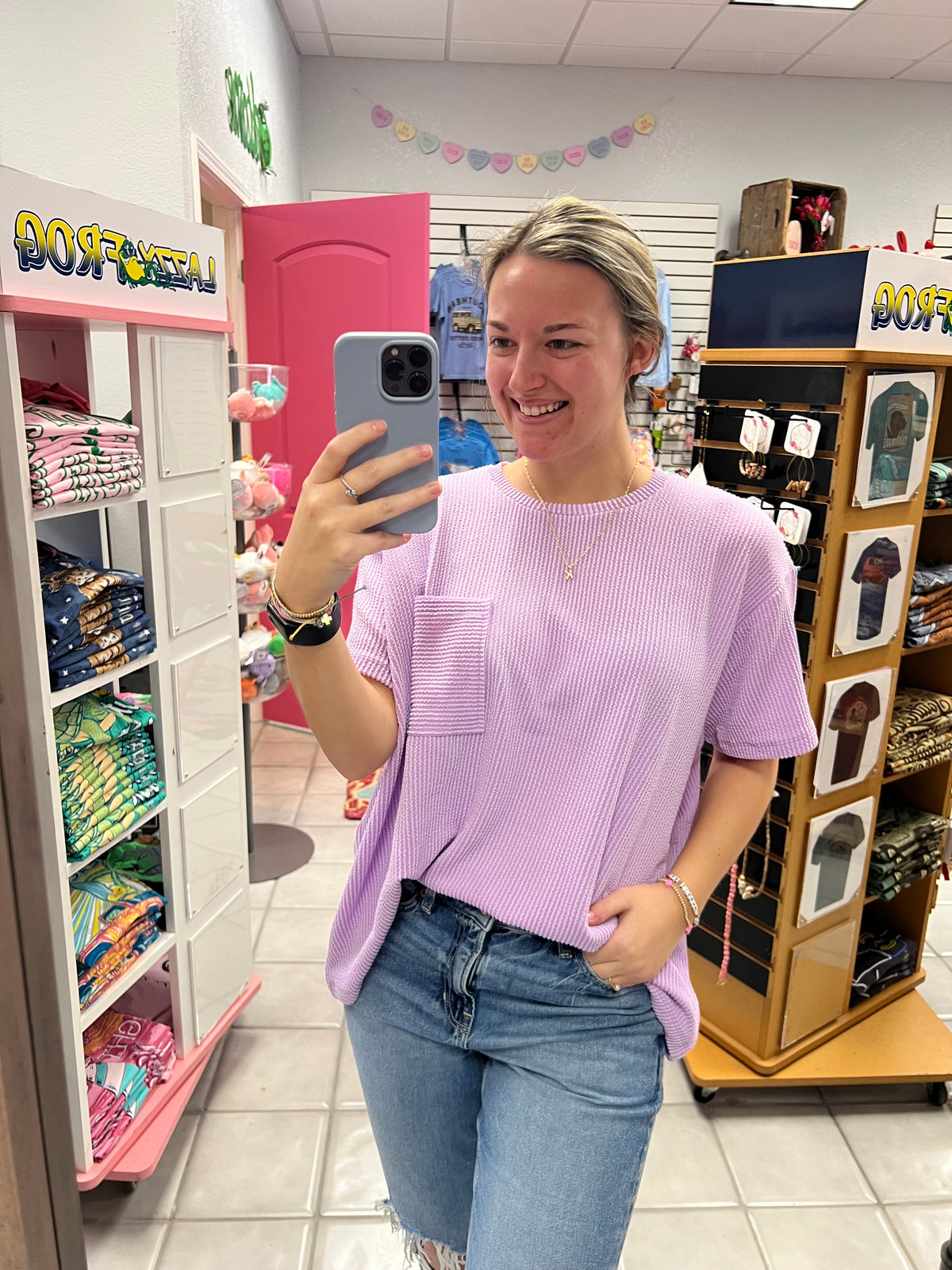 Z Ribbed Short Sleeve Top with Pocket