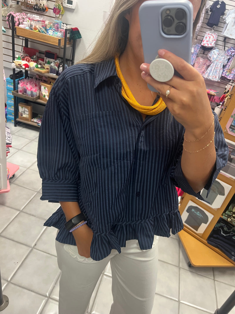Ruffle Shirt With Collar Neck