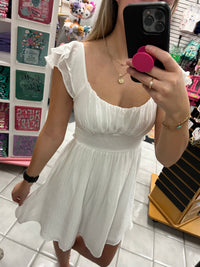 Solid Back Tie White Dress