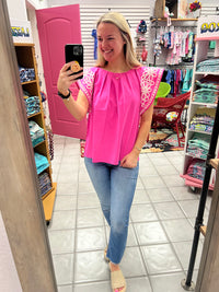 Embroidered Flutter Sleeve Top*